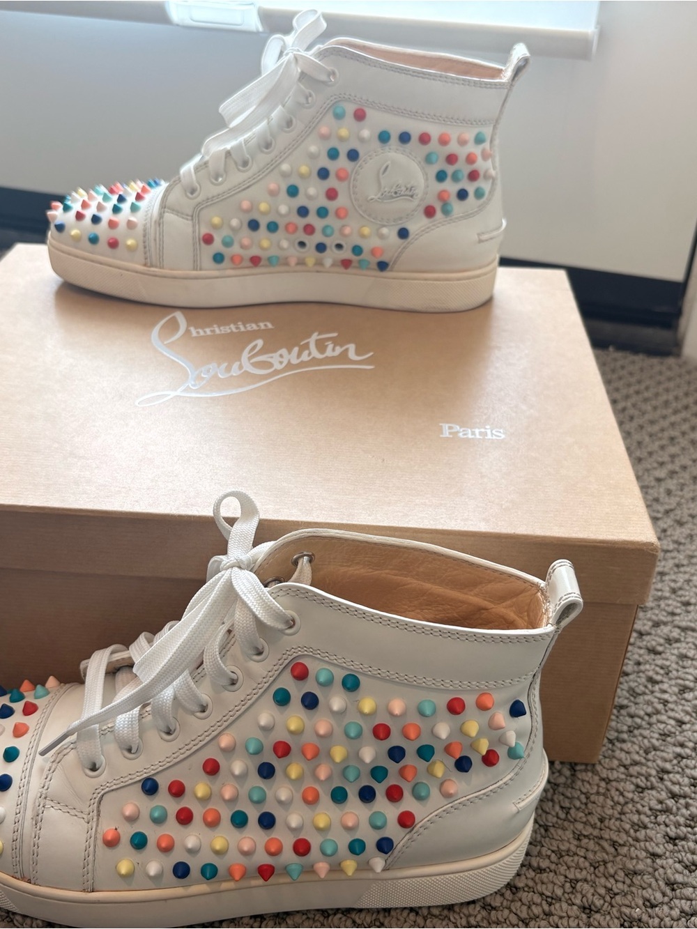 Christian Louboutin Louis Candy Spike White High-Top Sneakers